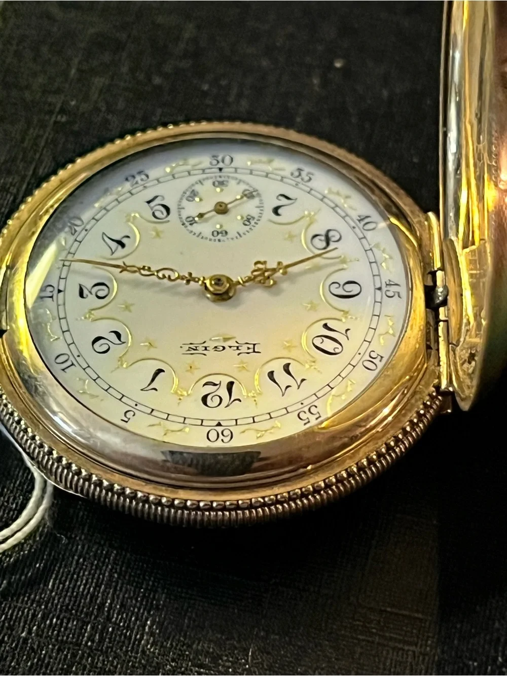 1901 Elgin 6s 7J Pocket Watch - Rare Fancy Gilt Star Dial - Running